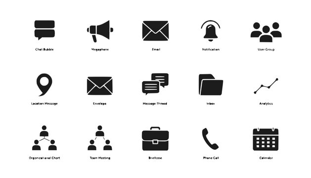 Business Icons Set: Communication, Teamwork, Analytics, and Organization
