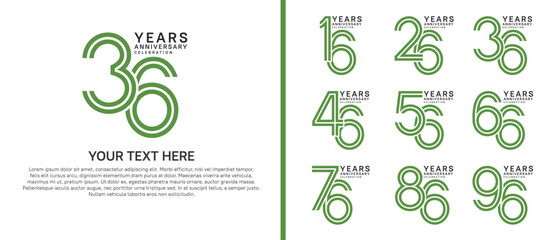 Fototapeta premium anniversary logo set multiple line style. green and black color on white background for celebration moment