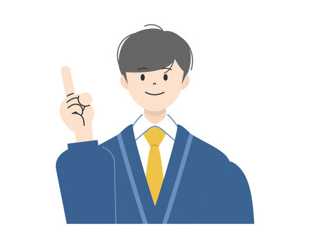 笑顔で人差し指を立て指差しポーズをする制服姿の男子高校生の上半身イラスト2