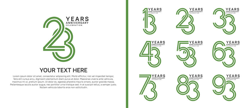 anniversary logo set multiple line style. green and black color on white background for celebration moment
