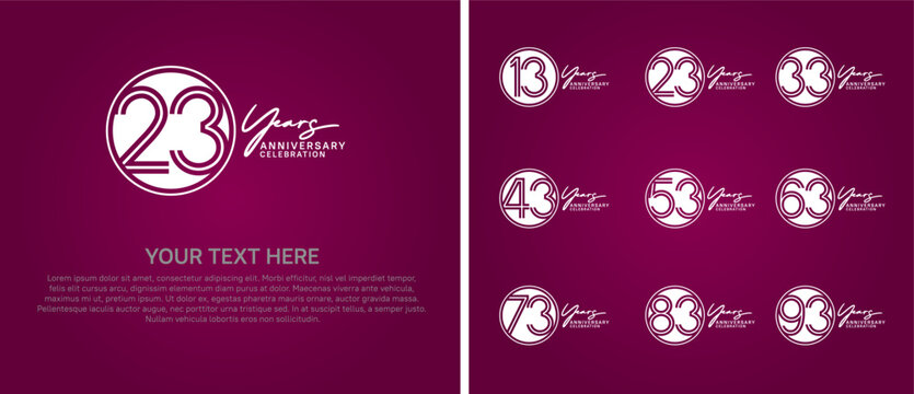 anniversary logo set with circle. white color on purple background for celebration moment