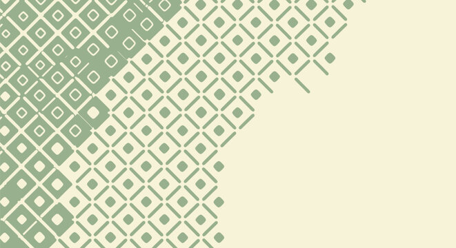 Pale background with abstract geometric pattern of diamonds and squares fading in green, modern design.