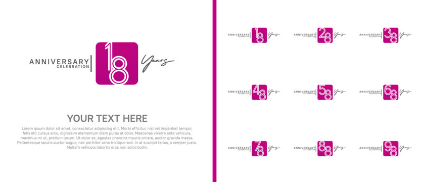 anniversary logo set with square. purple and black color on white background for celebration moment