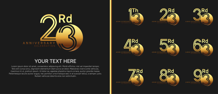 anniversary logo set with circle. golden color on black background for celebration moment