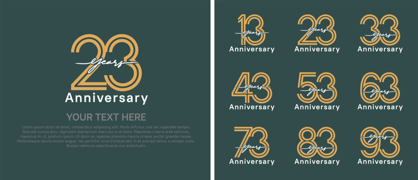 anniversary logo set with handwriting. brown and white color on green background for celebration moment