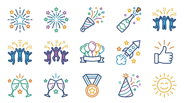 Celebration Icons Collection Festive Party Symbols.