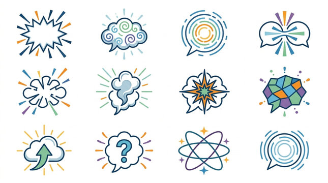 Collection of Abstract Icons Representing Ideas and Concepts.