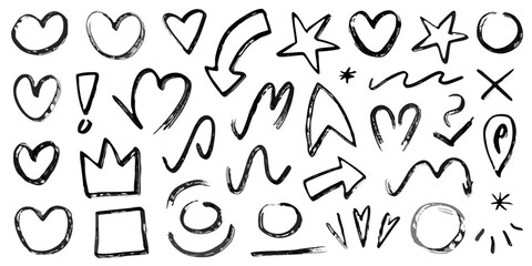 Obraz premium Monochrome Ink Sketch Of Hearts Stars And Geometric Shapes