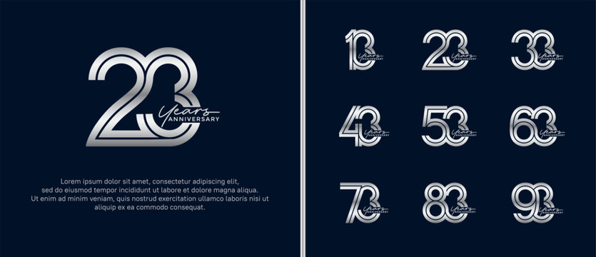 anniversary vector logo set, silver color with handwriting can be use for celebration