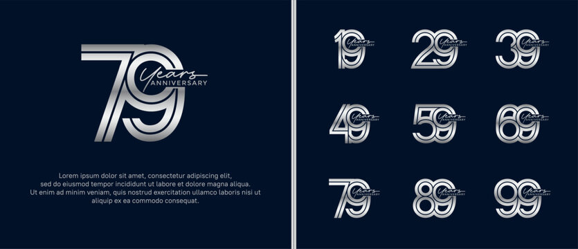 anniversary vector logo set, silver color with handwriting can be use for celebration