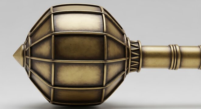 Ornate golden medieval mace weapon isolated on a white background