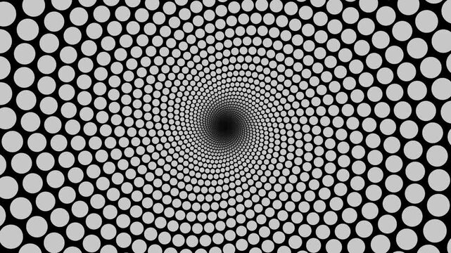 White  Spiral Dot Tunnel Animation Abstract Optical Illusion Background 4K. 