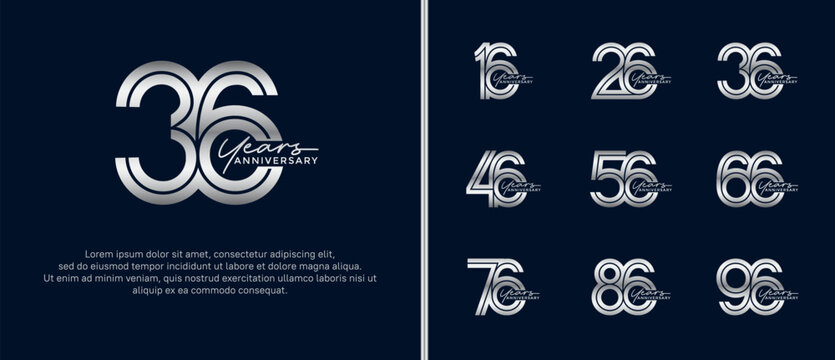 anniversary vector logo set, silver color with handwriting can be use for celebration