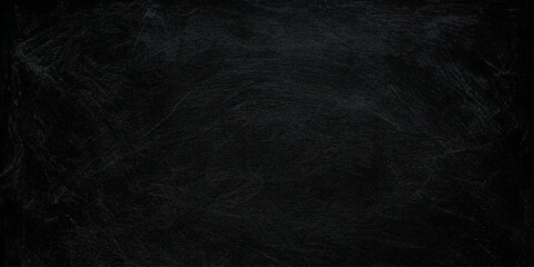Black chalkboard background with scratched texture for writing or drawing, Empty space for creative content © Daiyan