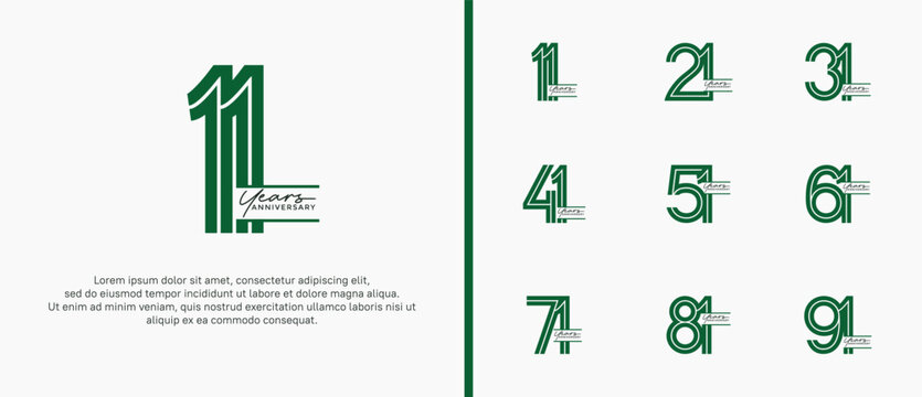anniversary vector logo set, green color with handwriting can be use for celebration