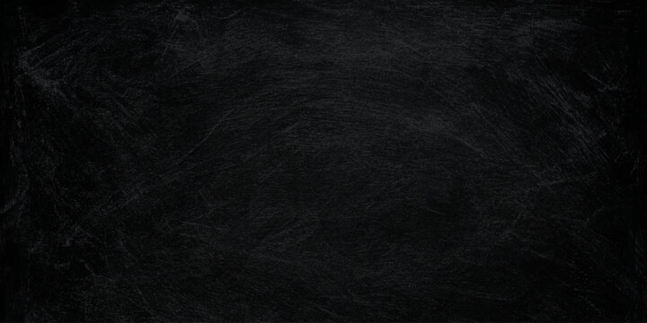 Black chalkboard background with scratched texture for writing or drawing, Empty space for creative content