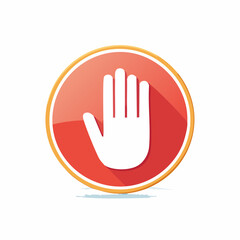 Fototapeta premium White hand icon inside a red circle with a shadow symbolizing stop or warning