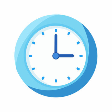 Simple Blue Round Analog Clock Face Showing Three Oclock Modern Illustration