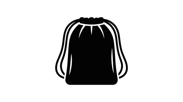 Black drawstring bag icon on white background, vector illustration