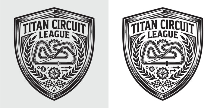 Titan Circuit League Championship Emblem with Gears and Flags