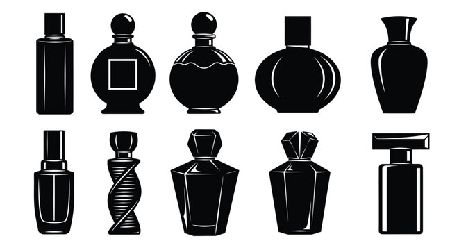 Collection Of Perfume Bottles In Black Silhouette