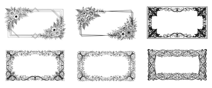 Elegant Baroque Border and Floral Frame Collection - Classic Filigree Border Layouts for Luxury Invitations
