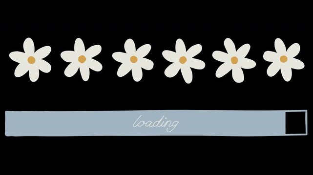 Animated video flower daisy spring battery loading counter bar game process progress computer, banner overlay transparent prores 4444 4K