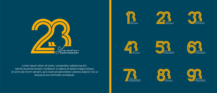 anniversary vector logo set, yellow color with handwriting can be use for celebration