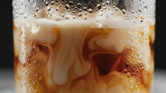 Cream Swirling In Iced Coffee Macro Background