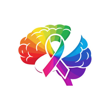 Rainbow brain awareness ribbon symbol.