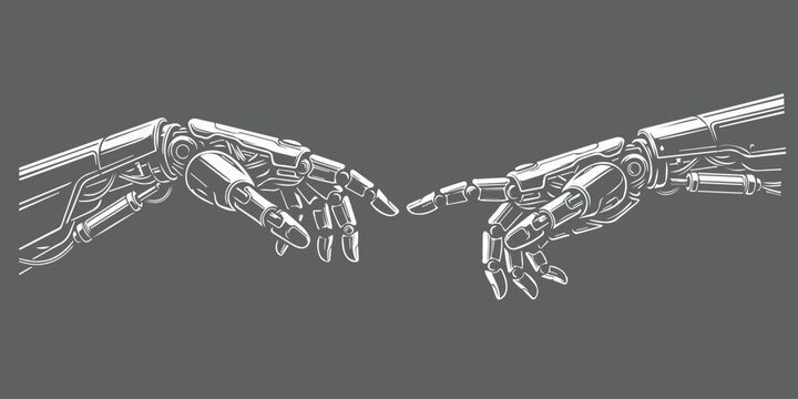 Futuristic Robotic Hands Reaching Out in Creation of Adam Concept Vector Illustration