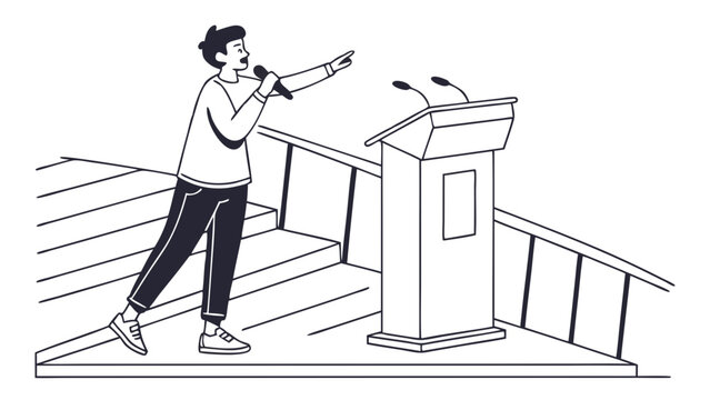 Man giving a speech from a podium.