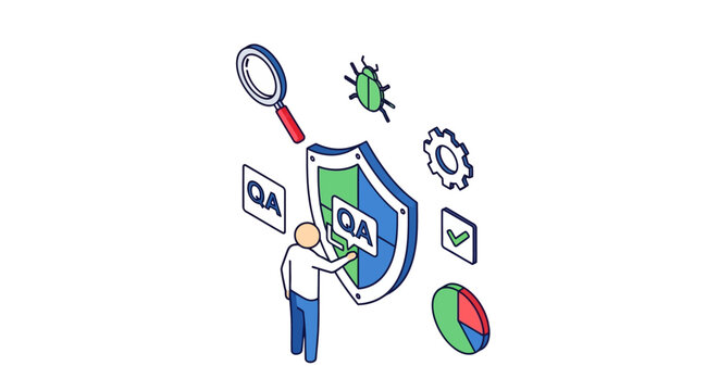 Illustration of QA testing and cybersecurity concepts together.