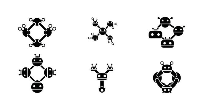 Abstract Robot Icons Set, Futuristic Technology Concept, AI Network