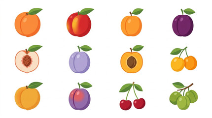 Fototapeta premium Assortment of Fresh Fruits Including Peaches Plums and Cherries.