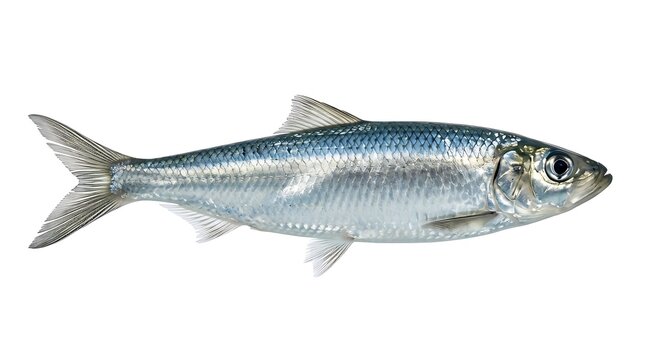 A single fresh herring fish isolated on a white background.