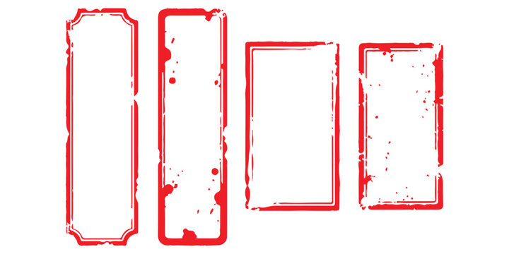 Set of four red rectangular stamp frames with a weathered and distressed texture effect