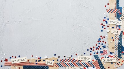 Obraz premium High end patriotic flat layout celebrating independence day with red white blue decorations