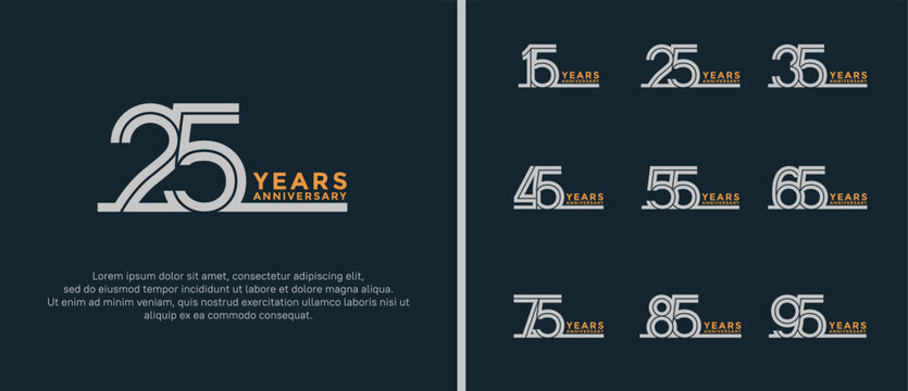 anniversary vector logo set, silver and orange color can be use for celebration