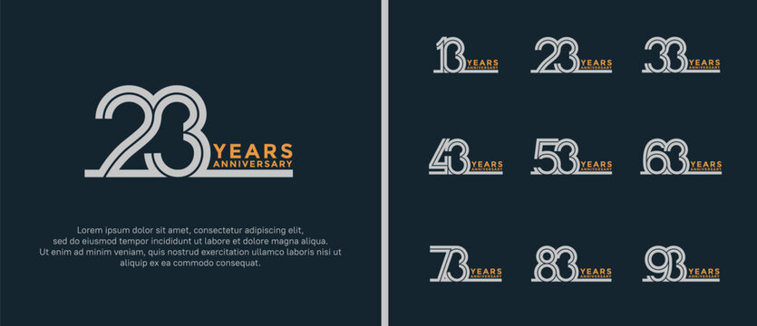 anniversary vector logo set, silver and orange color can be use for celebration