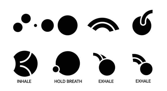 Breathing Exercise Icons: Inhale, Hold Breath, Exhale Symbols