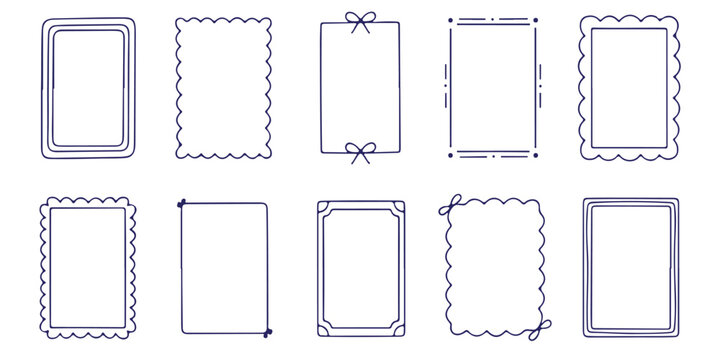 Set of ten hand drawn doodle rectangular frames and borders for invitation cards and photos