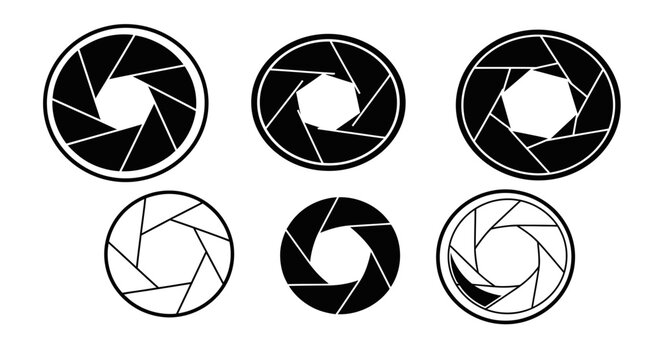 Camera Aperture Icons Set, Photography Lens Diaphragm Blades