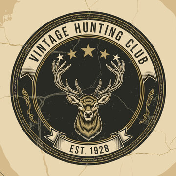 Vintage Hunting Club Emblem with Deer Illustration.