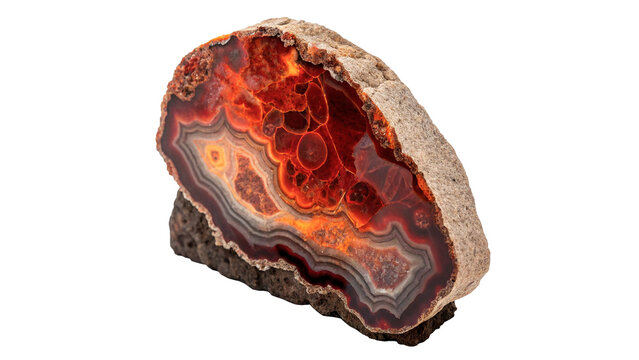 Polished sliced red agate mineral gemstone isolated on transparent background for jewelry design