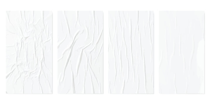 Set of four blank white crumpled paper posters with realistic folds and creases