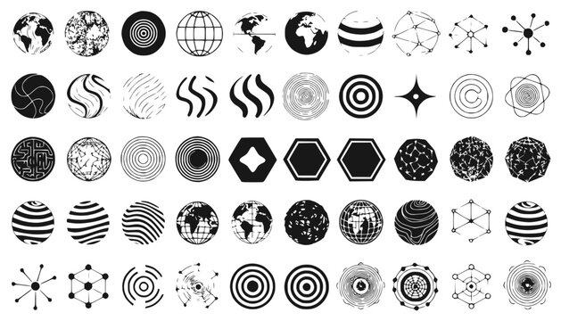 Abstract Geometric Shapes and Globes Set: Modern Icons for Design and Technology