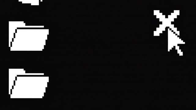 Vintage 8 bit computer desktop folder and cursor icons