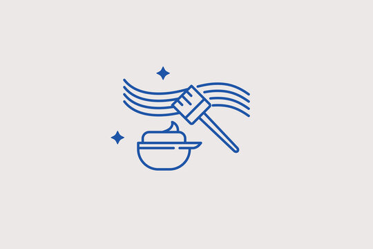 Hair dye bowl and brush line icon for hairdressing for salon colorist booking systems. Useful vector illustration for haircutting applications, beauty style guides, or cosmetic service menus.