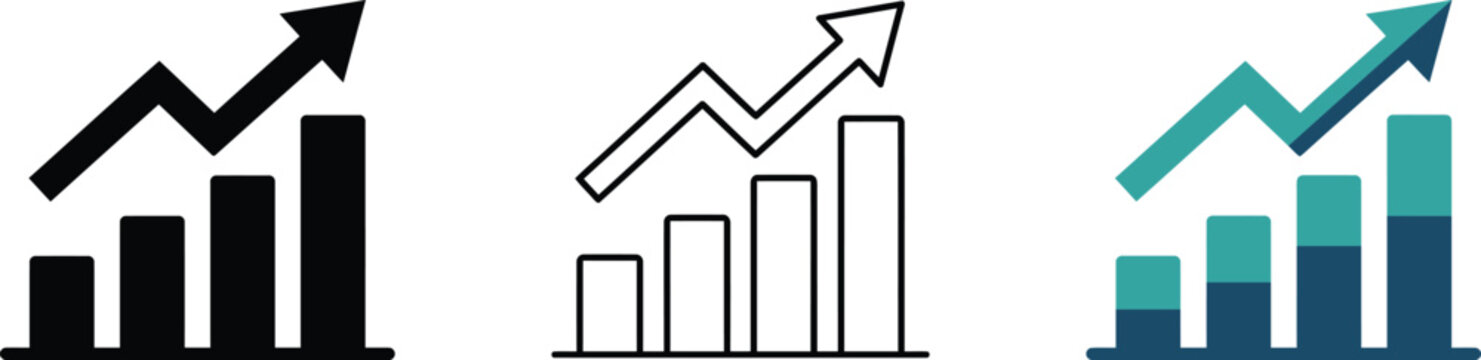 Infographic elements with bar charts and growing arrows